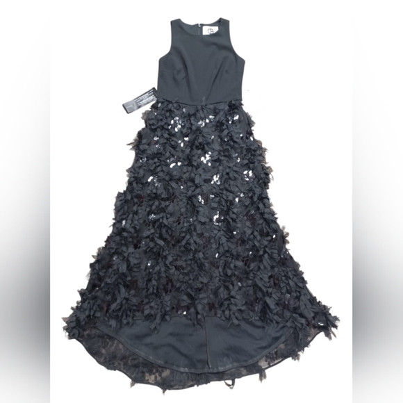 JS Collections NWT Sia Ruffle Skirt Black Gown Size 4 - Picture 7 of 10